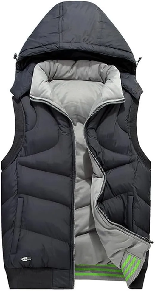 Winter Men Hooded Sleeveless Jackets Warm Cotton Padded Work Waistcoat Coats