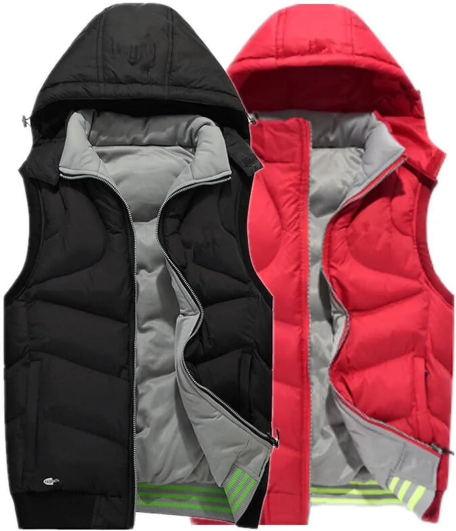 Winter Men Hooded Sleeveless Jackets Warm Cotton Padded Work Waistcoat Coats