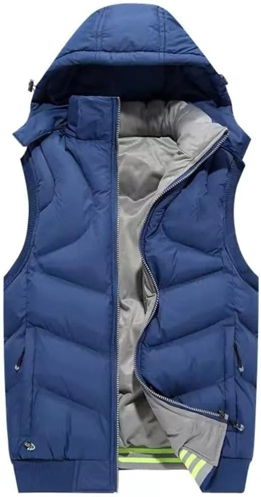 Winter Men Hooded Sleeveless Jackets Warm Cotton Padded Work Waistcoat Coats