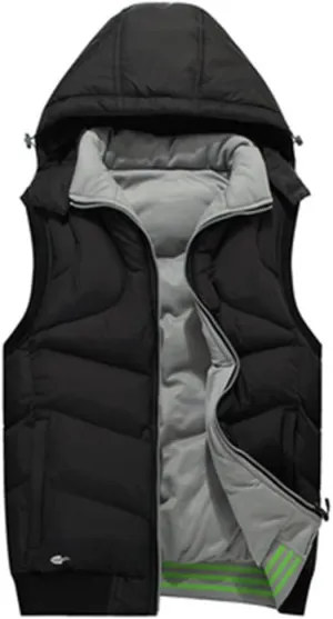 Winter Men Hooded Sleeveless Jackets Warm Cotton Padded Work Waistcoat Coats