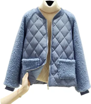 Women Fashion Fleece Faux Splicing Coat Outerwear Cotton-Padded Jackets Pocket Suede Long Spring Womens Jacket