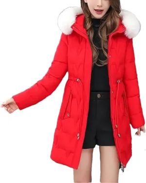 Women Winter Parkas Long Coat Furry Collar Hooded Cotton Padded Puffer Parka Outwear