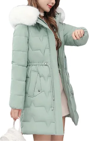 Women Winter Parkas Long Coat Furry Collar Hooded Cotton Padded Puffer Parka Outwear