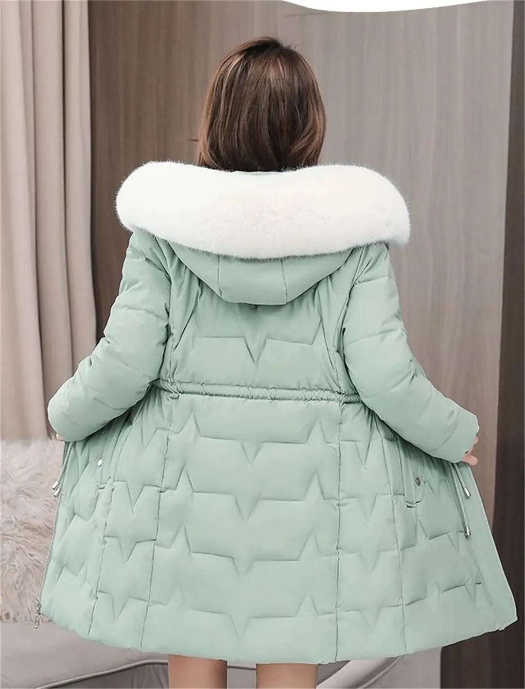 Women Winter Parkas Long Coat Furry Collar Hooded Cotton Padded Puffer Parka Outwear