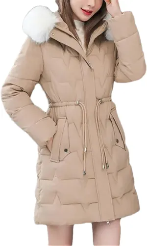 Women Winter Parkas Long Coat Furry Collar Hooded Cotton Padded Puffer Parka Outwear