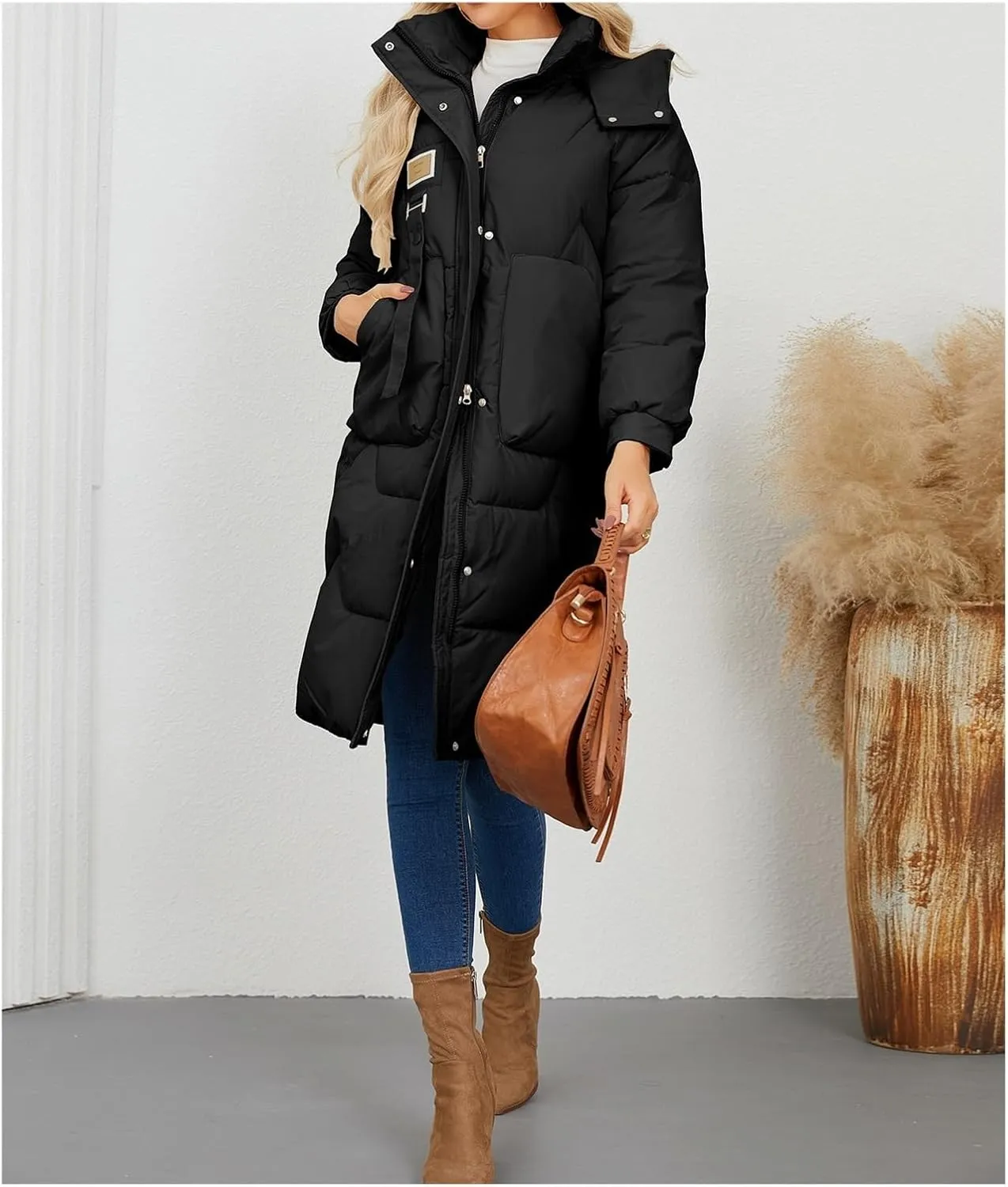 Women's Autumn and Winter New Cotton-Padded Coat Thick Long Sleeve Warm Hat Cotton-Padded Coat Long Coat