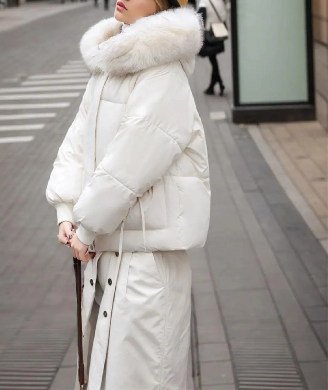 Women's Bowknot Pocket Zipper Parkas Coats Vintage Plush Hooded Cotton-Padded Jacket