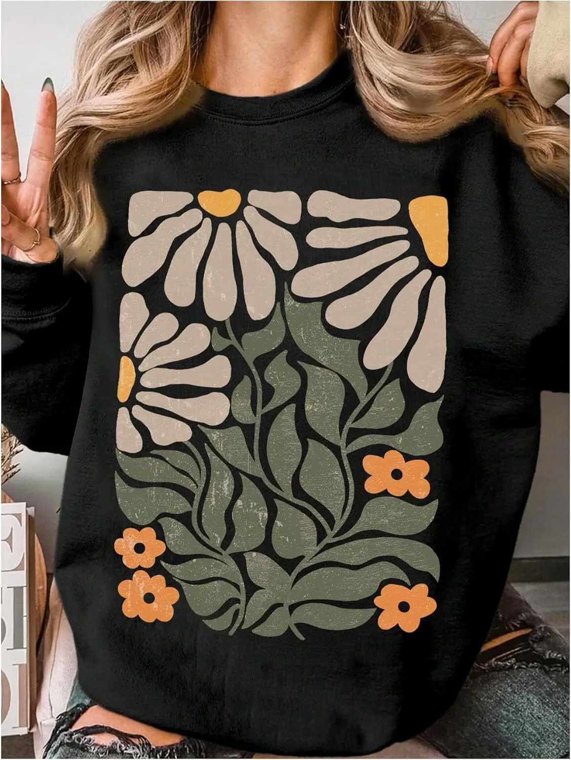 Women's Graphic Drop Shoulder Crew Neck Sweatshirt Long Sleeve Oversized Pullovers