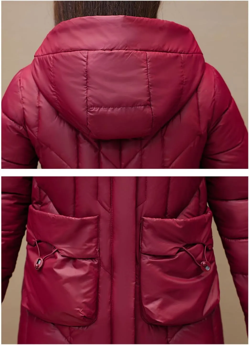 Women's Jacket Long Hooded Elegant Overcoat Solid Color Cotton Padded Coat Warm Outerwear