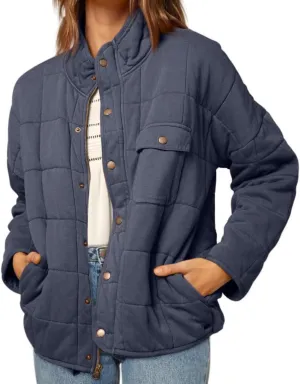 Women's Solid Stand-Collar Lightweight Down Coat Long Sleeve Warm Full Zipper Oversized Soft Short Puffer Jackets