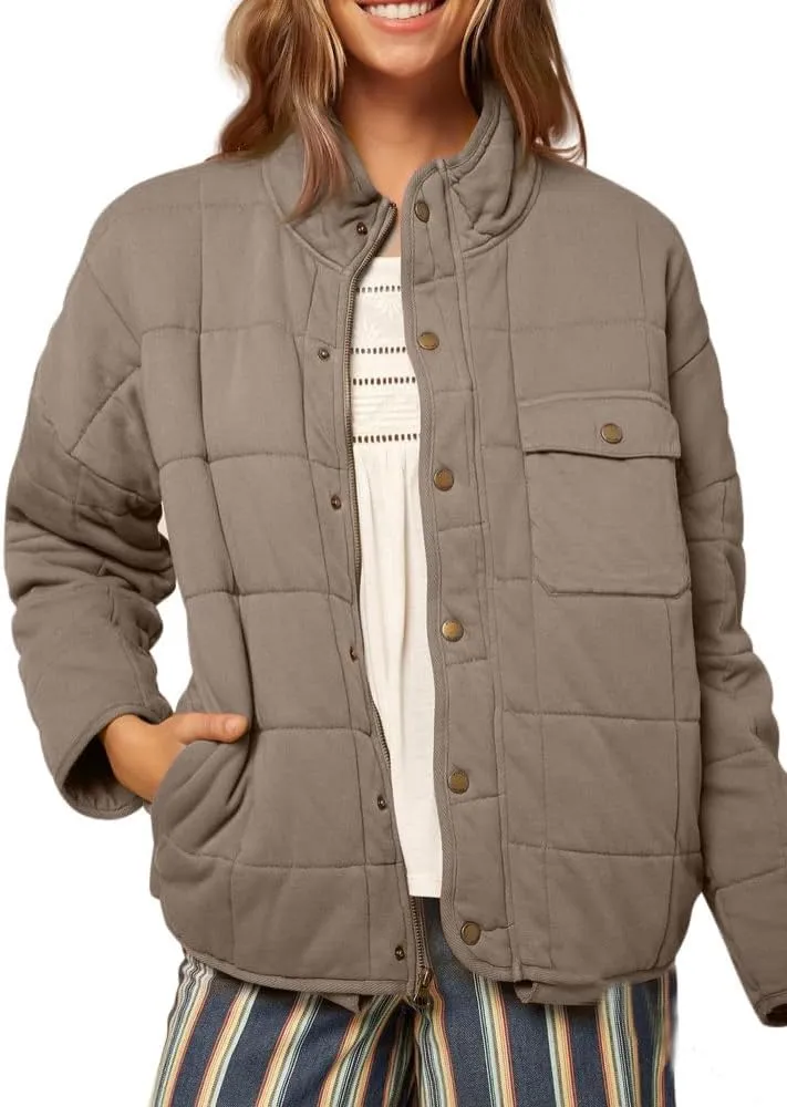 Women's Solid Stand-Collar Lightweight Down Coat Long Sleeve Warm Full Zipper Oversized Soft Short Puffer Jackets