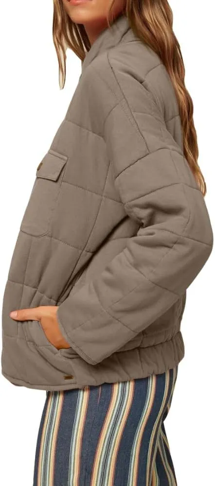 Women's Solid Stand-Collar Lightweight Down Coat Long Sleeve Warm Full Zipper Oversized Soft Short Puffer Jackets