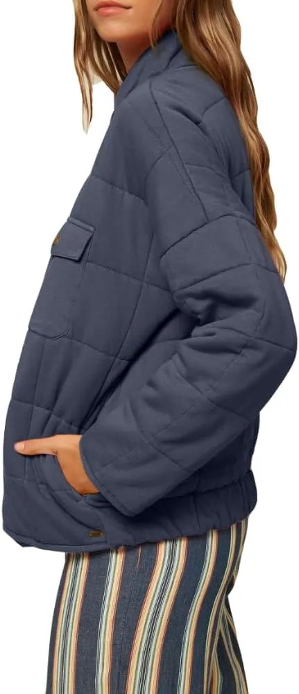Women's Solid Stand-Collar Lightweight Down Coat Long Sleeve Warm Full Zipper Oversized Soft Short Puffer Jackets