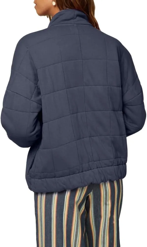 Women's Solid Stand-Collar Lightweight Down Coat Long Sleeve Warm Full Zipper Oversized Soft Short Puffer Jackets