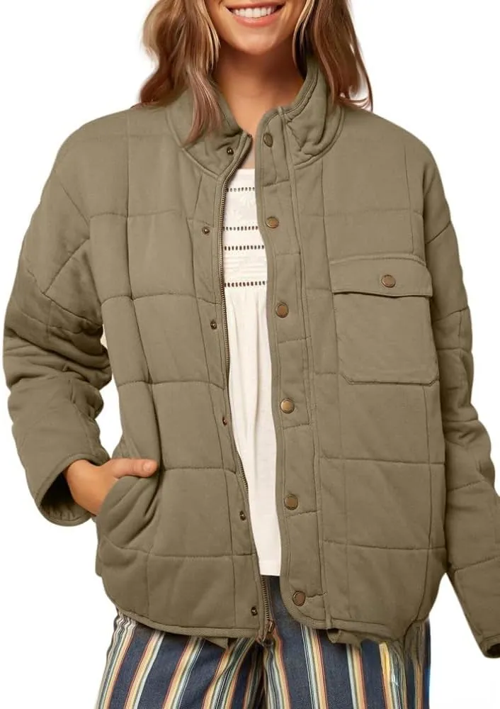 Women's Solid Stand-Collar Lightweight Down Coat Long Sleeve Warm Full Zipper Oversized Soft Short Puffer Jackets