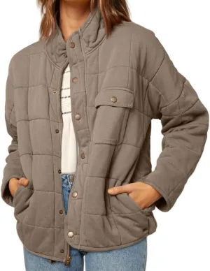 Women's Solid Stand-Collar Lightweight Down Coat Long Sleeve Warm Full Zipper Oversized Soft Short Puffer Jackets