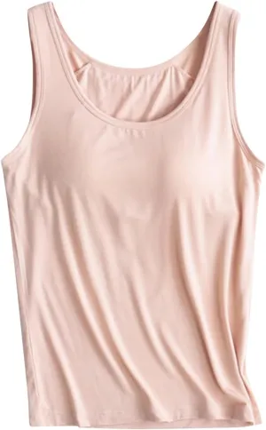 Womens Tank Tops with Built in Bras Comfy Fit Padded Camisole Without Rims Integrated Base Undershirt