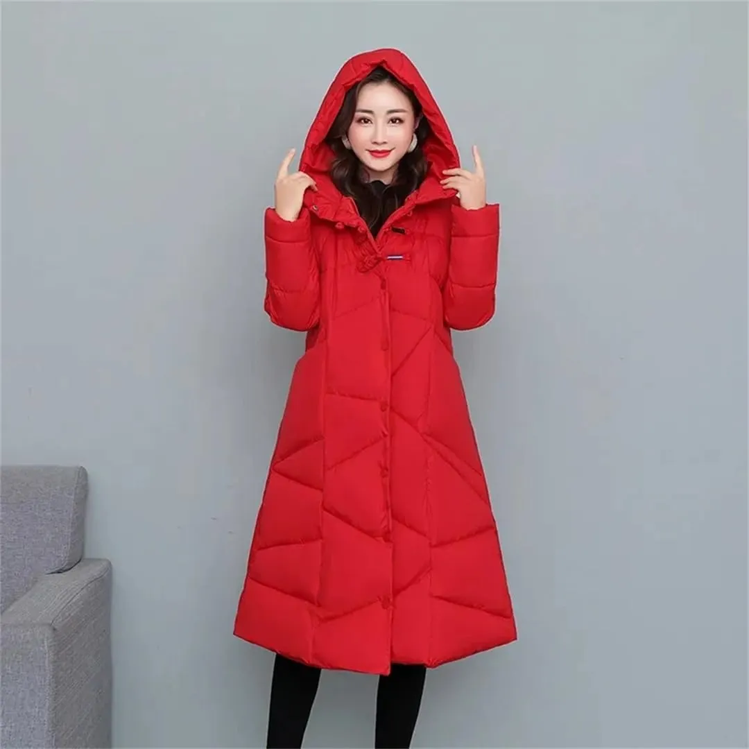 Womens Winter Cotton Padded Coats Long Thicken Warm Puffer Parkas Hooded Down Cotton Coat Padded Overcoat