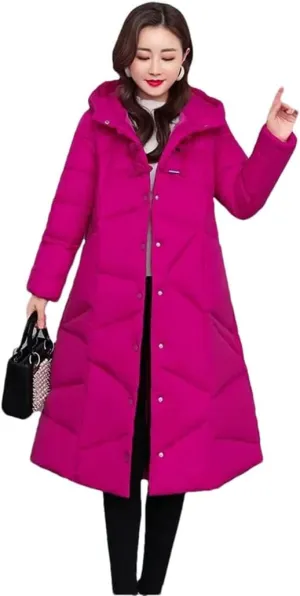 Womens Winter Cotton Padded Coats Long Thicken Warm Puffer Parkas Hooded Down Cotton Coat Padded Overcoat