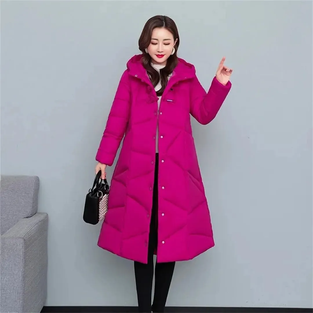 Womens Winter Cotton Padded Coats Long Thicken Warm Puffer Parkas Hooded Down Cotton Coat Padded Overcoat