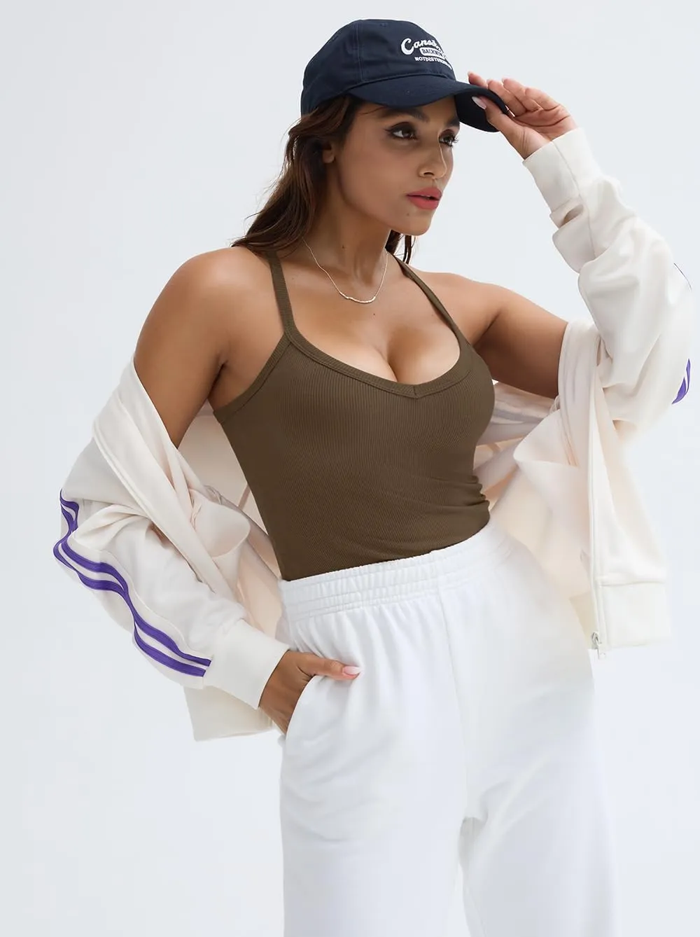 Workout Tops for Women Casual Racerback Basic Tank 2025 Summer Camisole V Neck Slim Fit Ribbed Sleeveless Top
