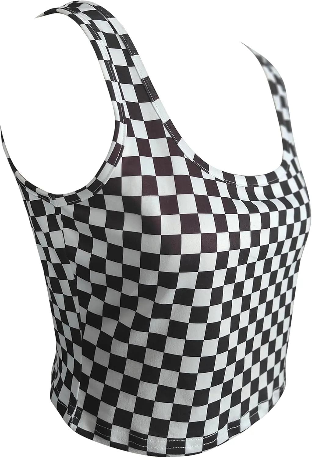 WSPLYSPJY Women's Plus Size Black and White Vest Checked Print Cami Crop Tank Tops