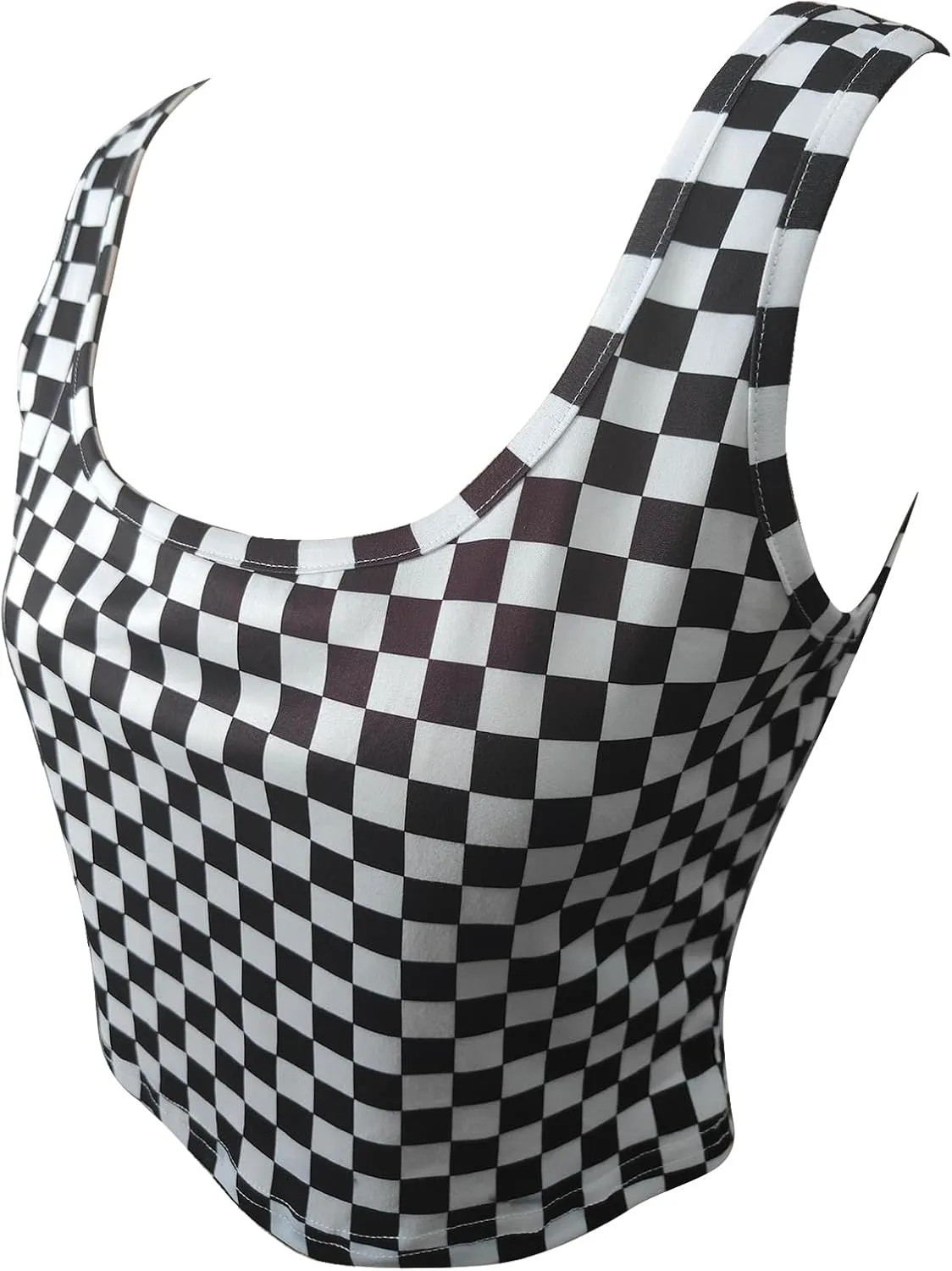 WSPLYSPJY Women's Plus Size Black and White Vest Checked Print Cami Crop Tank Tops