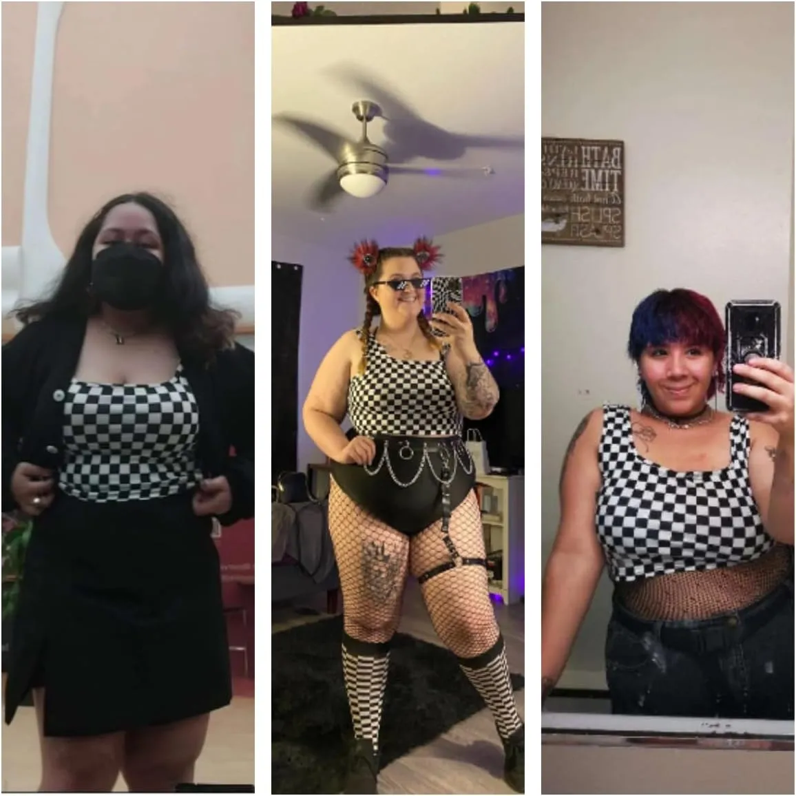 WSPLYSPJY Women's Plus Size Black and White Vest Checked Print Cami Crop Tank Tops