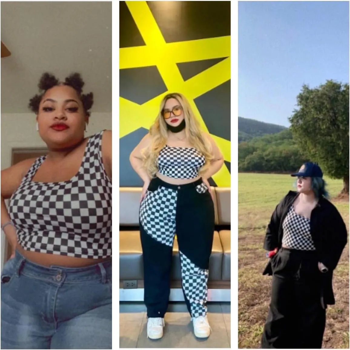 WSPLYSPJY Women's Plus Size Black and White Vest Checked Print Cami Crop Tank Tops
