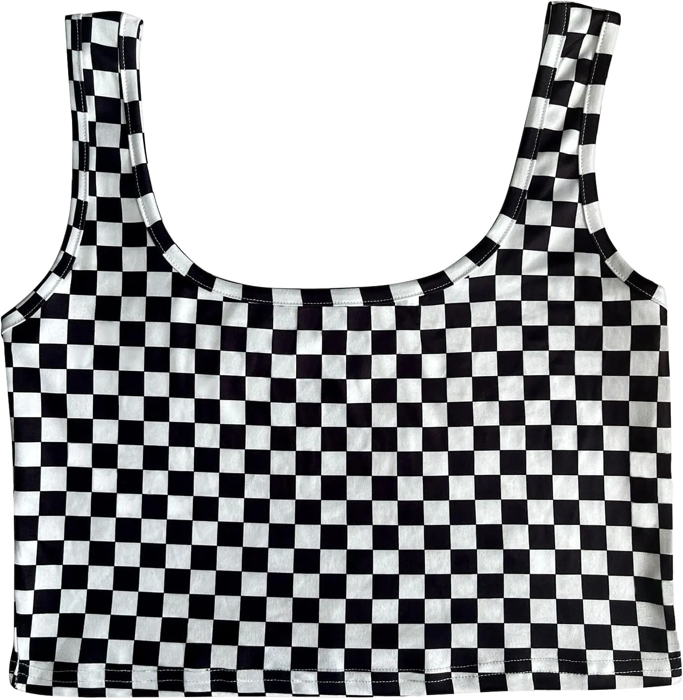 WSPLYSPJY Women's Plus Size Black and White Vest Checked Print Cami Crop Tank Tops