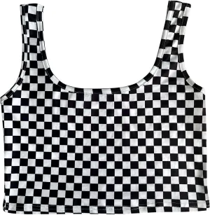 WSPLYSPJY Women's Plus Size Black and White Vest Checked Print Cami Crop Tank Tops