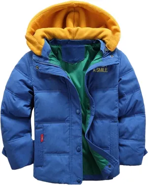 XIFAMNIY Kids Thicken Hooded Jacket Warm Winter Coat Windproof Outwear for Boys Padded Jacket Cool Casual 5-10T