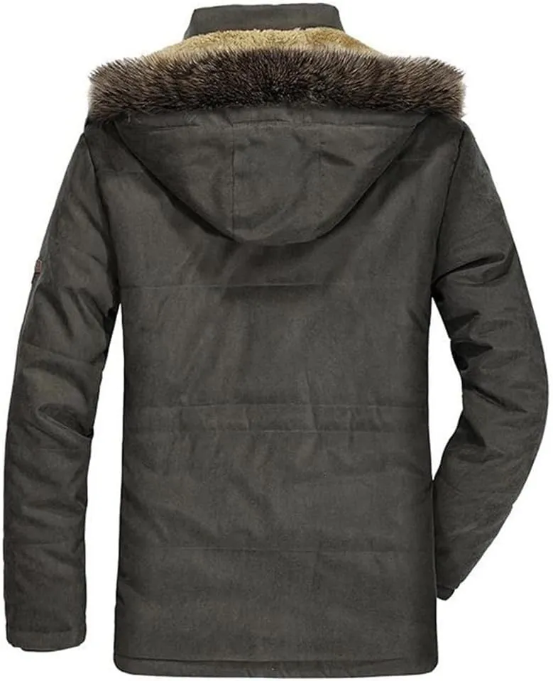 Youllyuu Winter Jacket Men Plus Size Cotton Padded Parka Coat Faux Fur Hood Fleece Long Windbreaker