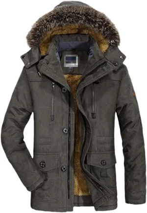 Youllyuu Winter Jacket Men Plus Size Cotton Padded Parka Coat Faux Fur Hood Fleece Long Windbreaker
