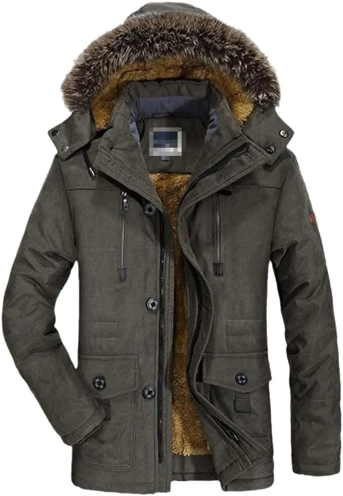 Youllyuu Winter Jacket Men Plus Size Cotton Padded Parka Coat Faux Fur Hood Fleece Long Windbreaker